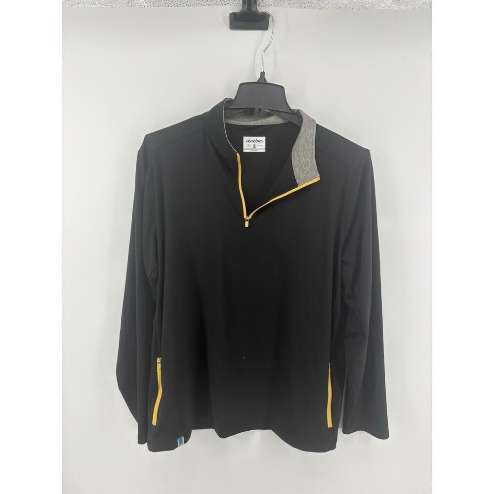 Chubbies Black 1/4 Zip Pullover Lightweight Yellow Accents Pockets Men’s Size XL